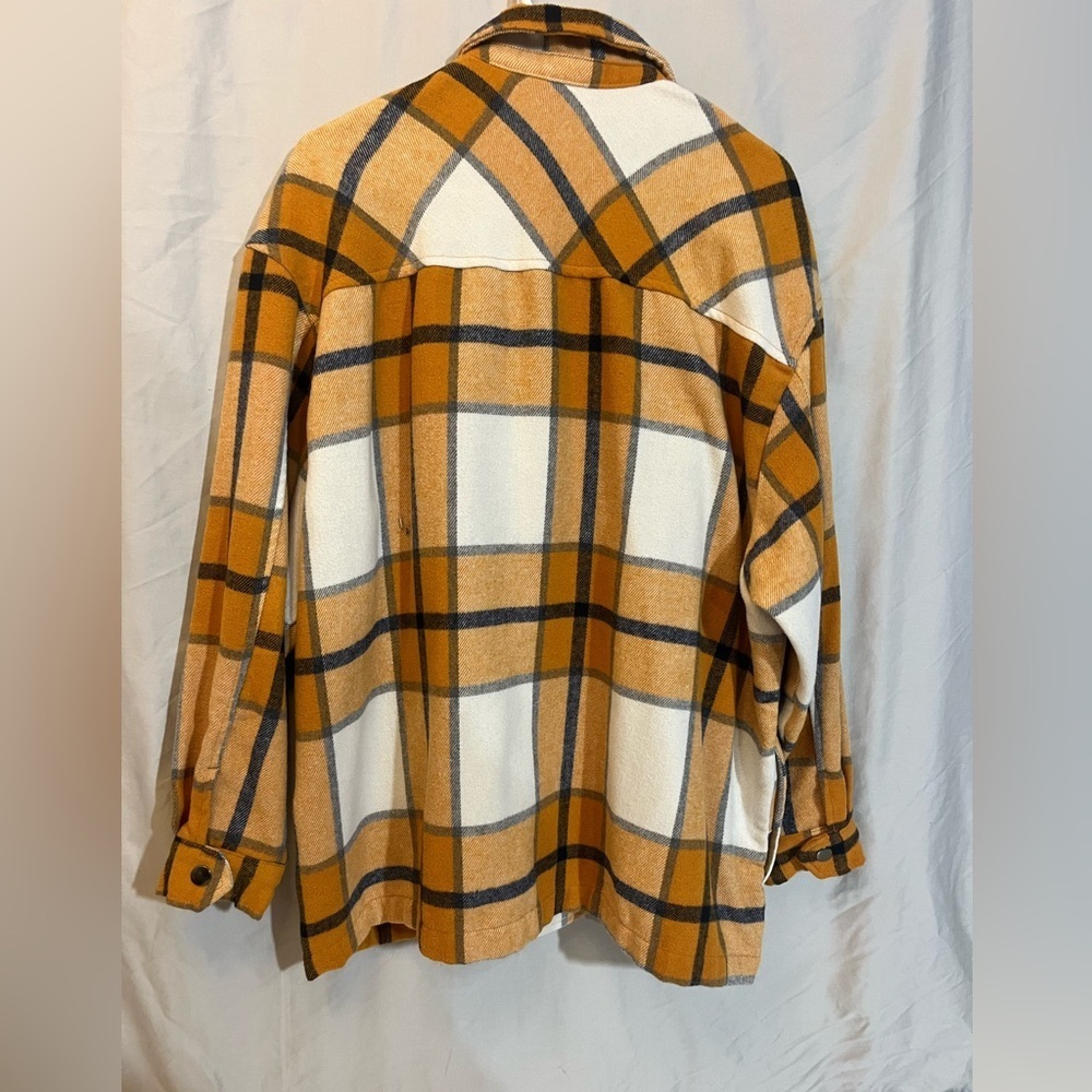Women's Mustard, Navy and White Plaid Utility Shacket w/ Snaps Women’s Large - Picture 3 of 6